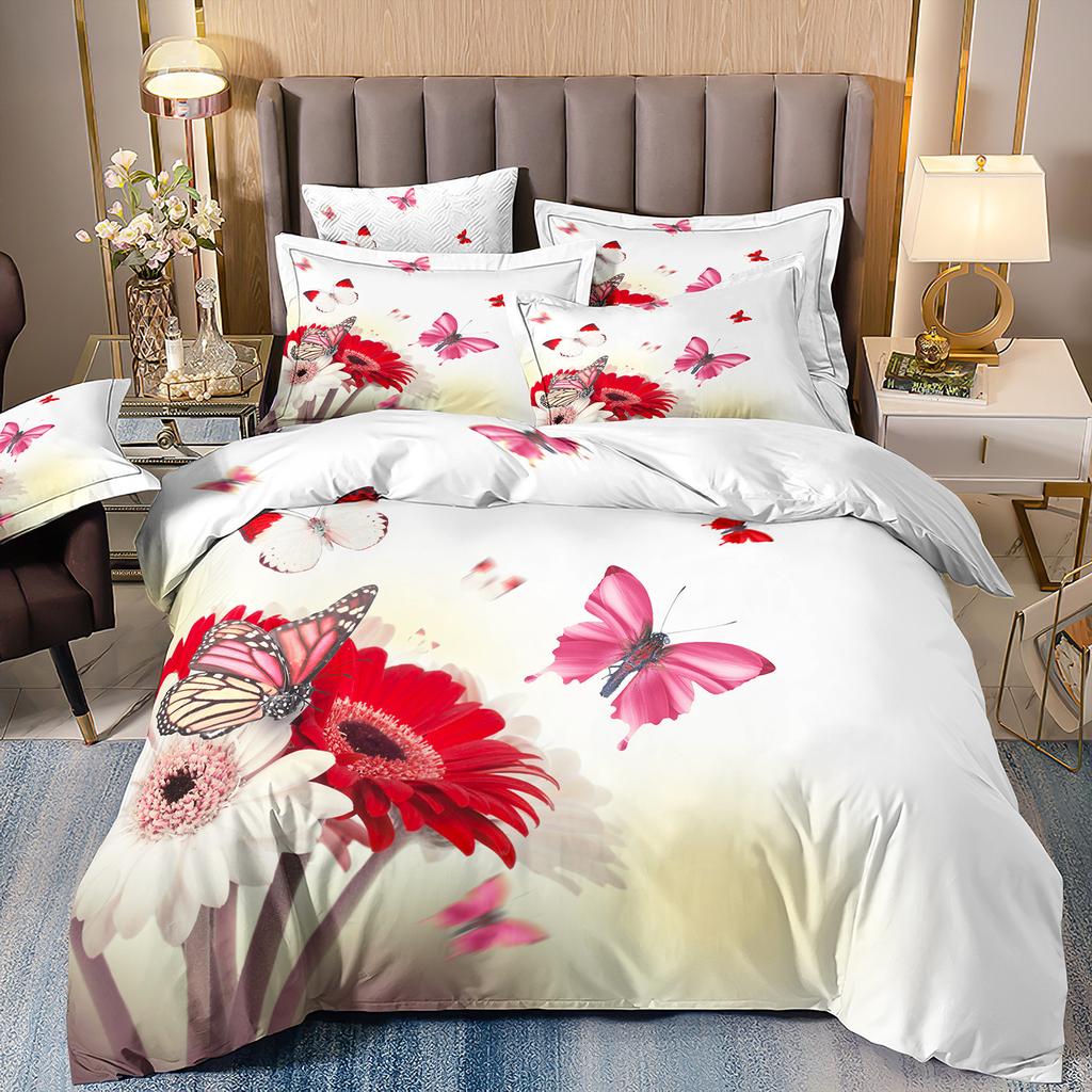 Butterfly Flower 3D Digital Printing Three-Piece Rose Quilt Cover