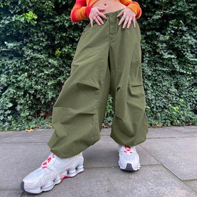 Dámske ležérne vrecovité tepláky so širokými nohavicami, módne vintage elegantné pevné nohavice so sťahovacou šnúrkou, voľné streetwear joggers, cargo nohavice