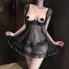 Sexy underwear, sexy mesh lace, hollowed-out suspender skirt, creamy backless, pure desire tulle abstinence skirt