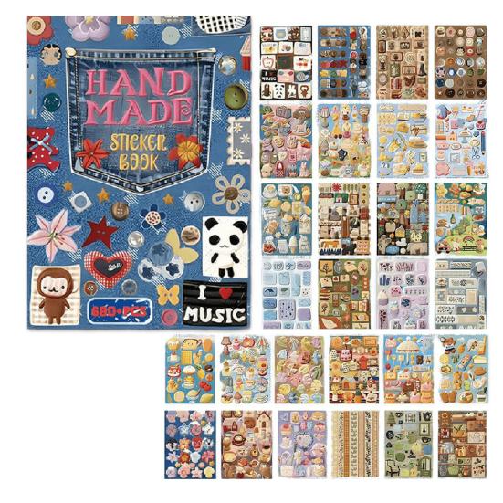 Kniha samolepek Realistická výšivková textura Samolepky Obsahuje 680 ks Roztomilé výřezové samolepky pro deníky Scrapbooking Plánovače
