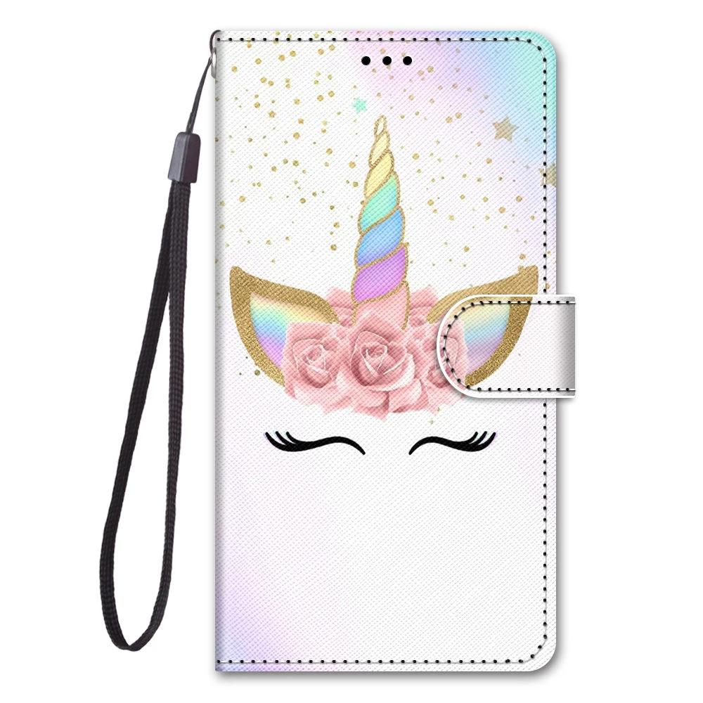 Leather Flip Phone Case For Xiaomi Redmi Note 7 8 Pro 8T 9 Pro 9S Lion Cat Flower Butterfly Painted Wallet Card Holder Cover