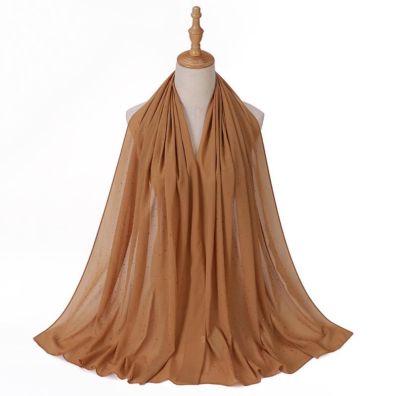 New Malaysia-Indonesia Pearl Chiffon Gypsy Hot Diamond Headscarf, Spring and Summer Long Ladies Hijab Scarf