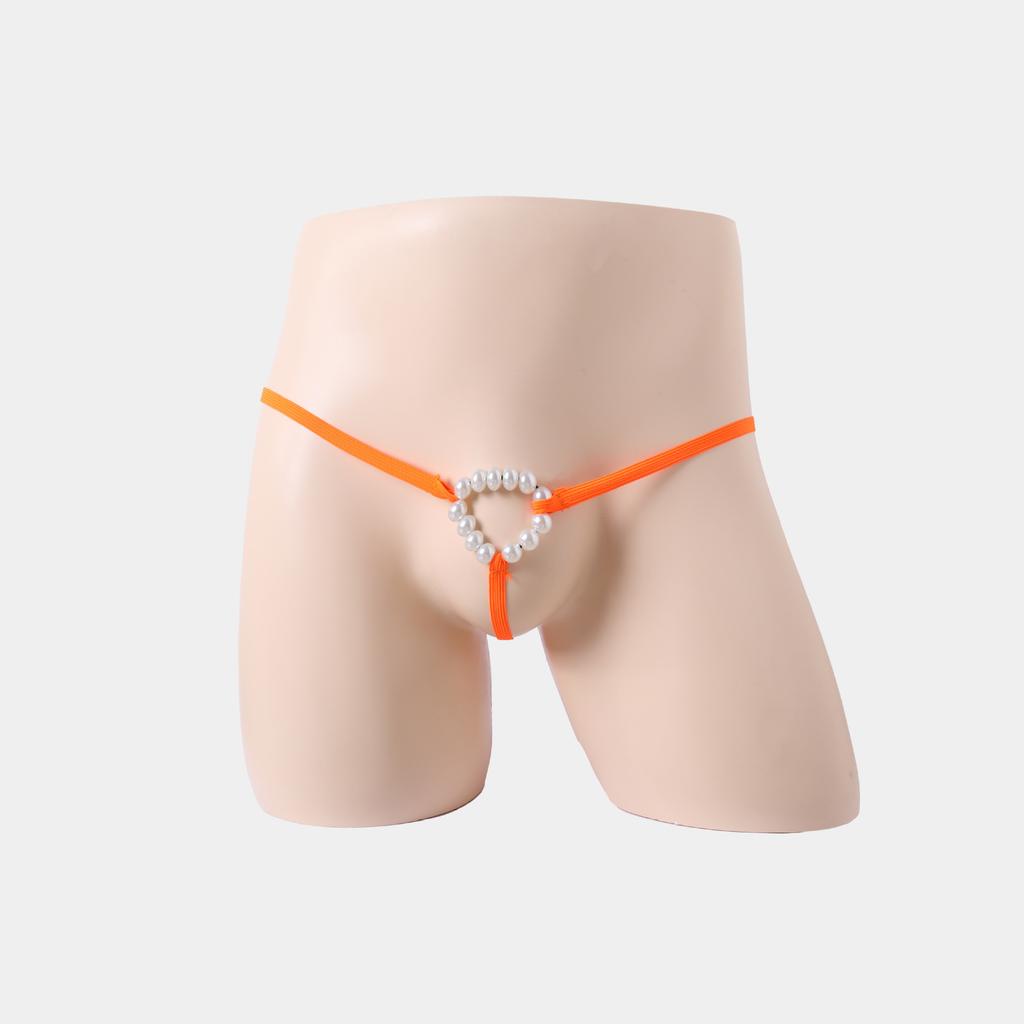 Men's thong underwear, bead chain, ring, pearl temptation, hollowed-out perspective underwear