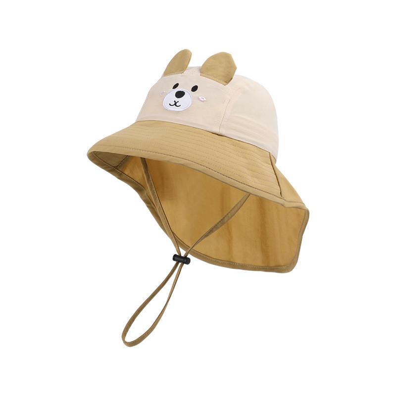 Kids Cute Cartoon Cap With Large Brim And Neck Guard For Sunny Days