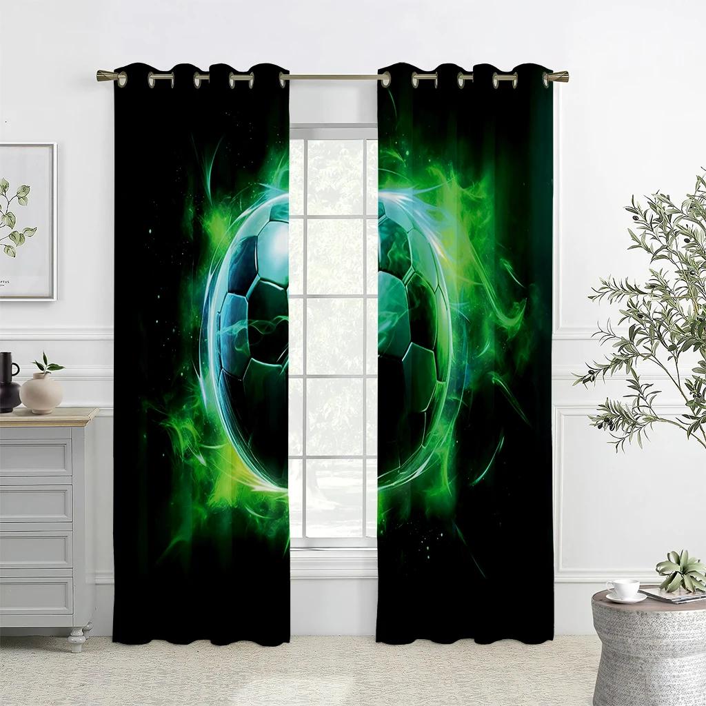 2 Panels Colorful Graffiti Soccer Football Sports Window Curtains For Living Room Kids Bedroom Bathroom Kicthen Door Home Decor