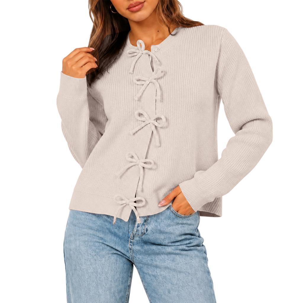 Women's Trendy Color Knit Cardigan with Neck for Casual Everyday Wear