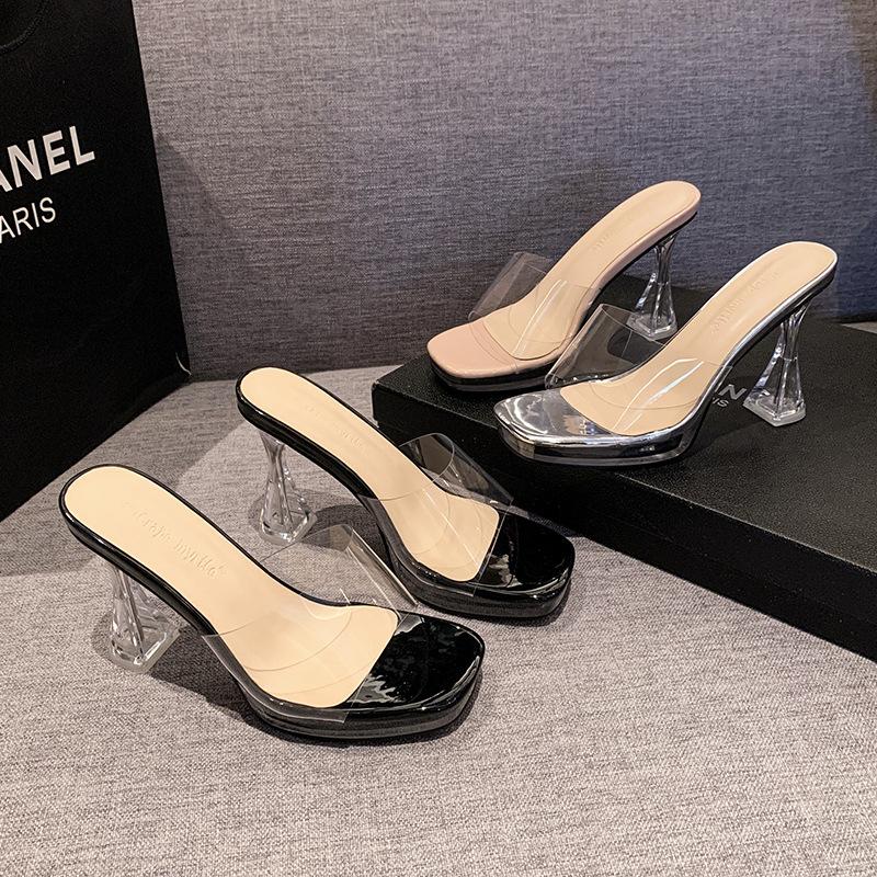Summer new sexy transparent crystal and waterproof table cool slippers women's wear night stage catwalk high-heeled sandals