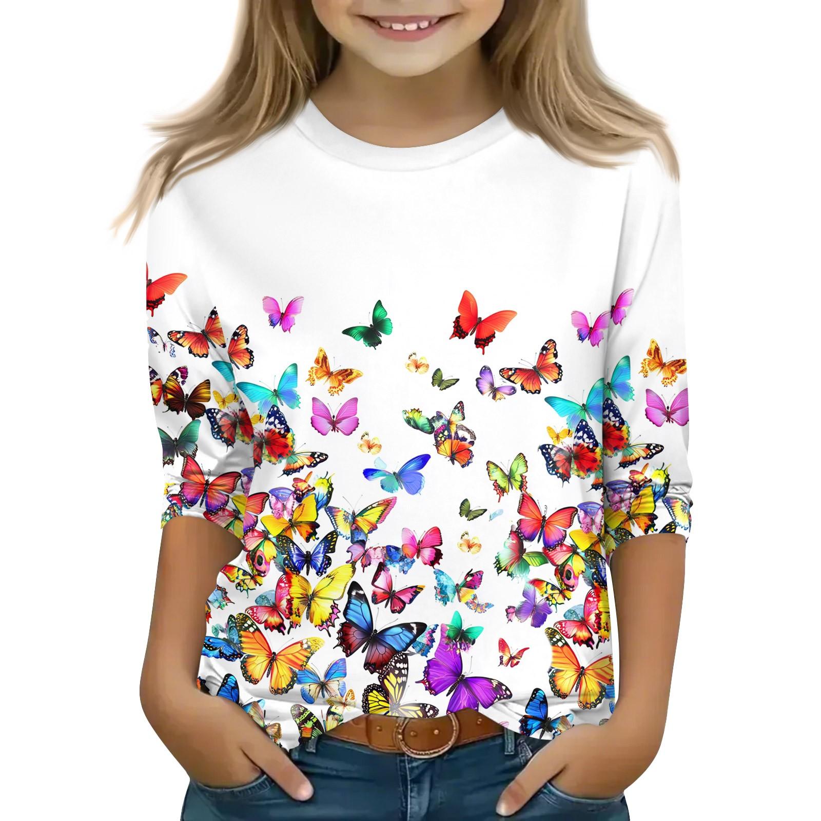 

Print Tops For Youth Girls 5-16 Years Round Neck 3/4 Sleeves T-Shirts Trendy Tops Outfit Tees 120 білий
