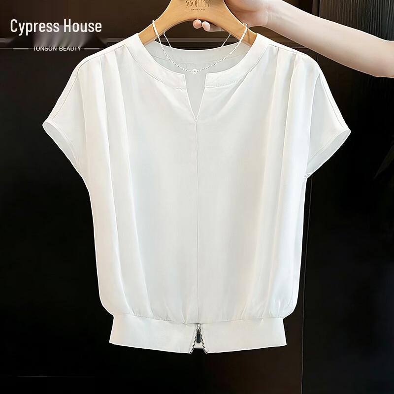 SIBASHIE Women s V-Neck Solid Short Sleeve Blouse S