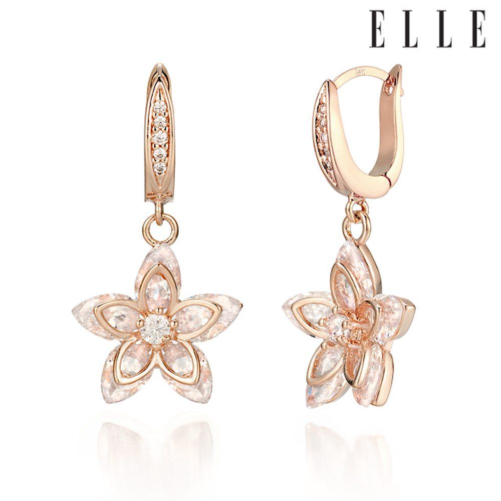 ELLE 14K White Flower One-Touch Earrings (Gold Pin) Elgpee282