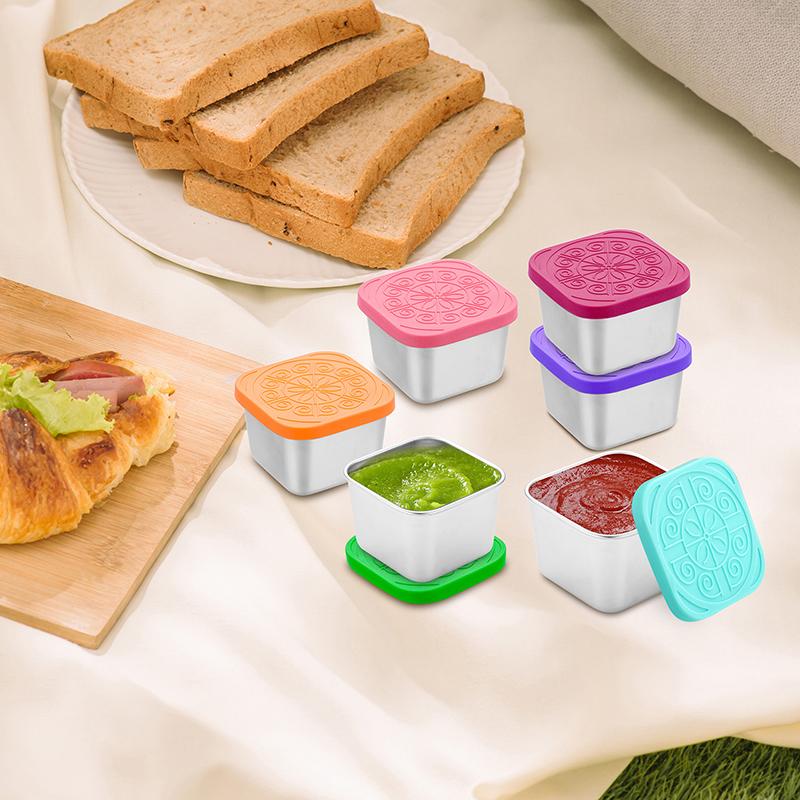 1/2 Pcs Stainless Steel Salad Box Snack Seasoning Container With Silicone Lids Leakproof Stackable Dressing Food Storage Box