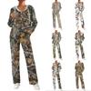 Women's V-Neck Print Long Sleeve Hooded Pajama Set with Pockets, Loose Fit Casual Wear