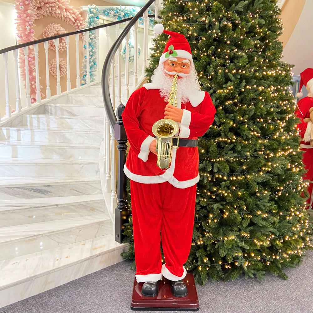 70" Inch Christmas Life Size Animated Rock Singing and Dancing Santa Claus Collapsible Decoration Collection for Hotel Doorway
