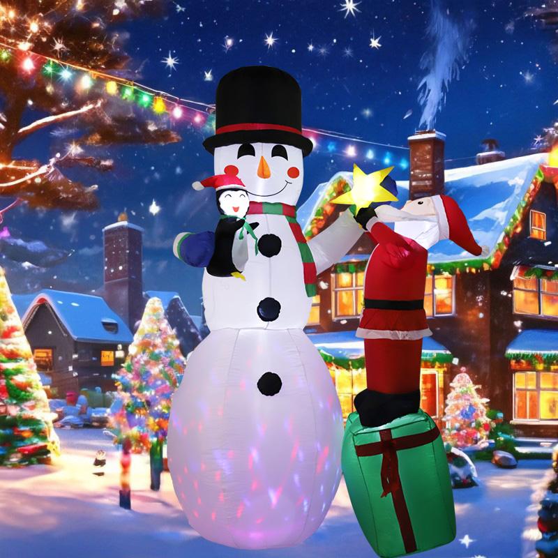 2.4M/8FT Inflatable Toys Christmas Decorations Snowman and Santa Built-in LED Lights Up Model Ornaments Xmas Party Decor Props