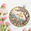 piratonal Wildflower Cross Faith Christian Gifts for Women Men Religious Gifts Framed Round Wall Decor Canvas Wall Art Hanging Prints Artwork for