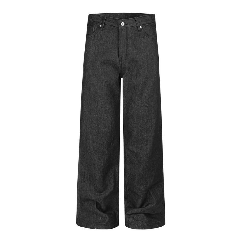 Mens Loose Straight Jeans Star Embroidery Streetwear Casual Denim Pants
