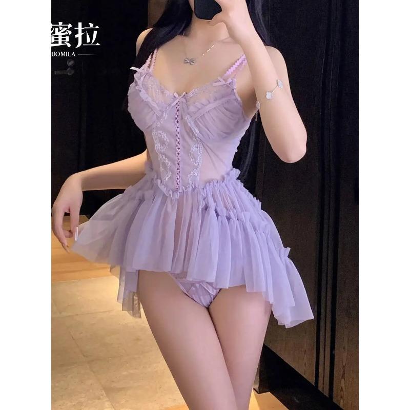 Sexy Lingerie Pure Desire Style Nightdress See-through Hot Uniform Lace Strap Nightdress Dress Elegant Fashion Women Top PJR8