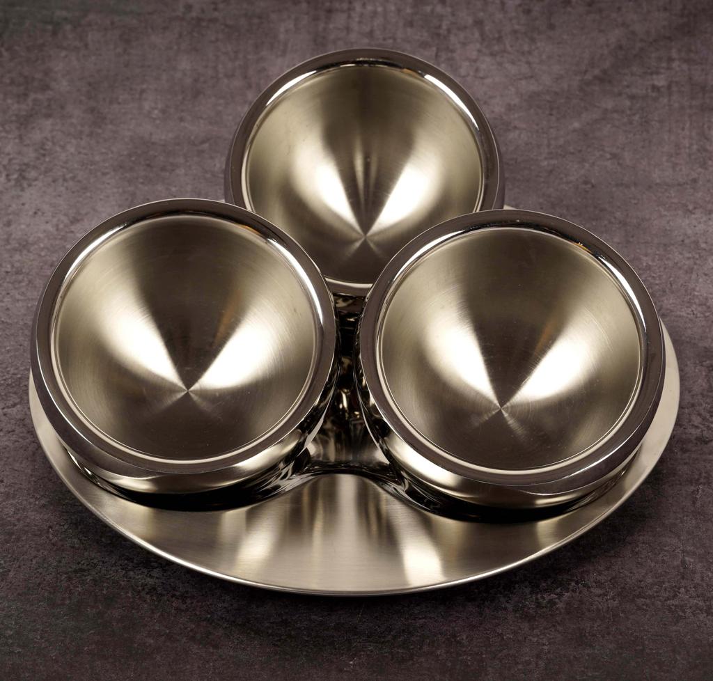Trifri Stainless Steel Bowl Round Candy Serving Dishes Mini Candy Buffet Stand Home & Party Serving Platter Condiments, Nuts- Snacks- Serving