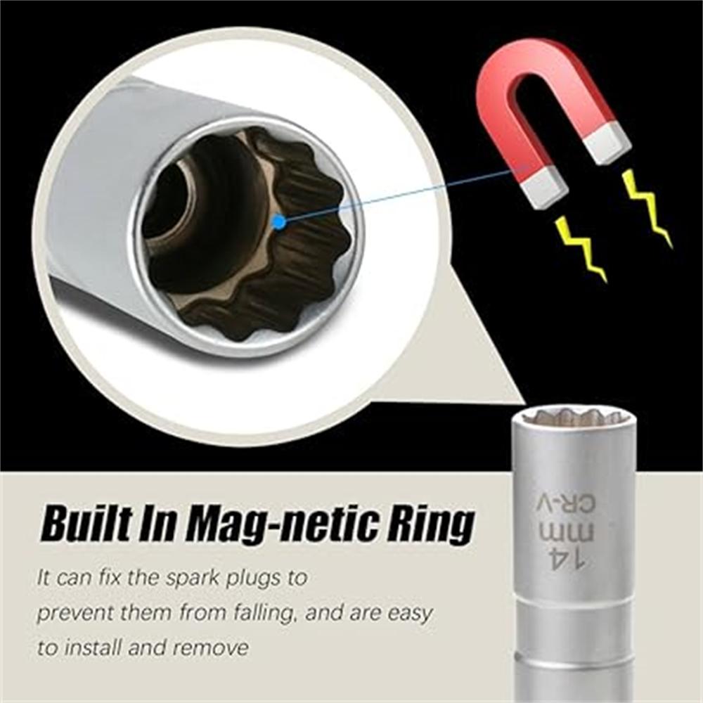Sada nástrčných klíčů na zapalovací svíčky do auta Prodloužený univerzální kloub Magnetický klíč Nástroj pro demontáž 3/8" pohon CR-V 12-hran 14mm