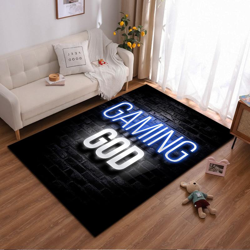 "Gaming God Printed Carpet with Neon-Style Letters On Black Background" Suitable for Use As an Anti-slip for Living Room Bedroom Sofas