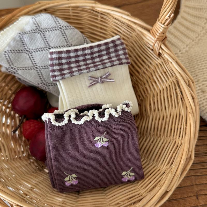 Boneless Socks, Women's Mid-calf Socks, Autumn and Winter Girls' Bow Pile Socks