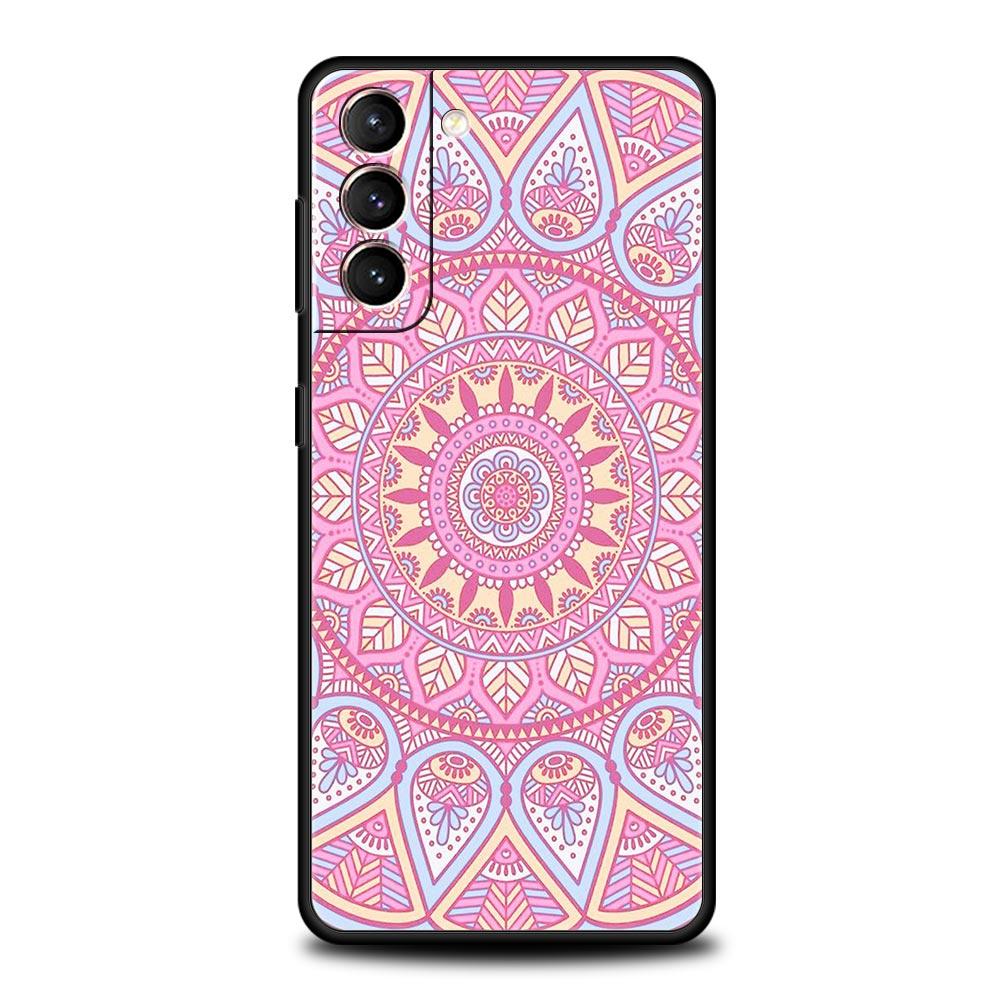 Soft TPU Phone Case For Samsung Galaxy S25 S24 S23 S22 S21 Ultra S20 FE 5G S10 S10E Plus Mandala flower totem Black Cover