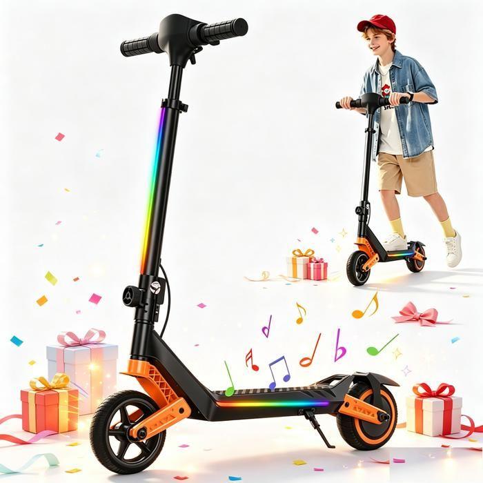 Children's Electric Scooter 6" AGILERIDE AT-B3O Orange, 3 Speeds, Adjustable Height, 150W, Multi-Colored LED, 6-12 Years, Bluetooth