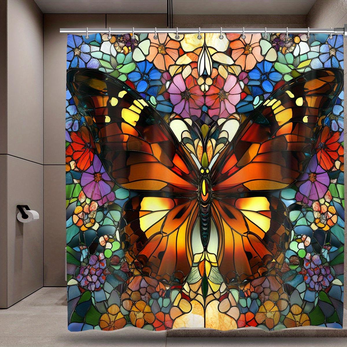

1 Piece Of Exquisite Glass Enamel Butterfly Digital Print Shower Curtain, Machine Washable, Bright Butterfly And Floral Pattern W60H190(CM)-1 Pcs