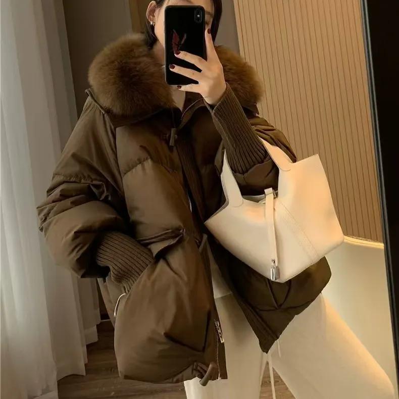 

женская зимняя парка с меховым воротником, свободная, теплая, утолщенная, снежная куртка, карман, молния, верхняя одежда из искусственного меха L