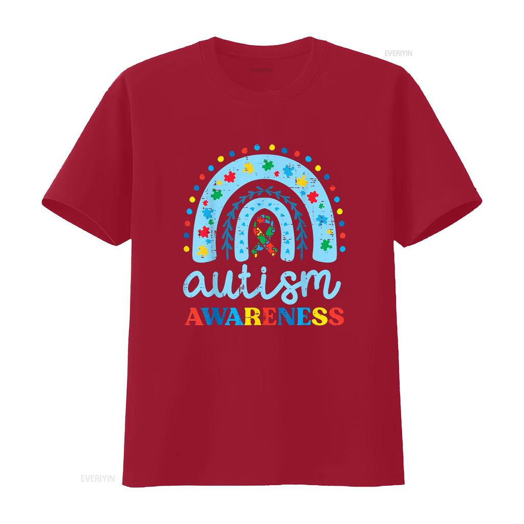 Autism Awareness Blue Rainbow Ribbon Asd Boys Kids T Shirt vintage Washed fashion Versatile Unisex Breathable homme Stretched