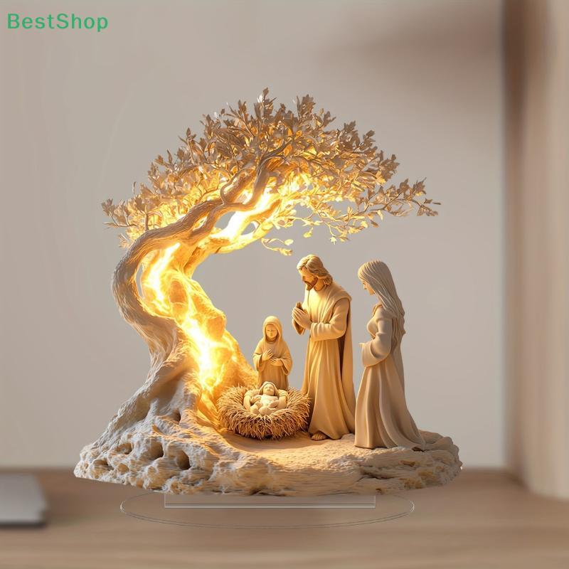 Acrylic Jesus Tree Of Life Nativity Scene Figurine,Holy Family Religious Decor,Christmas Resin Ornament For Home Decor