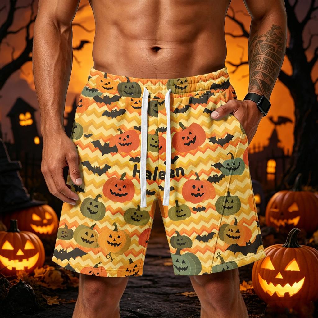 Men’s Halloween Loose Shorts with Drawstring Waist and Side Pockets for Sports and Casual Wear
