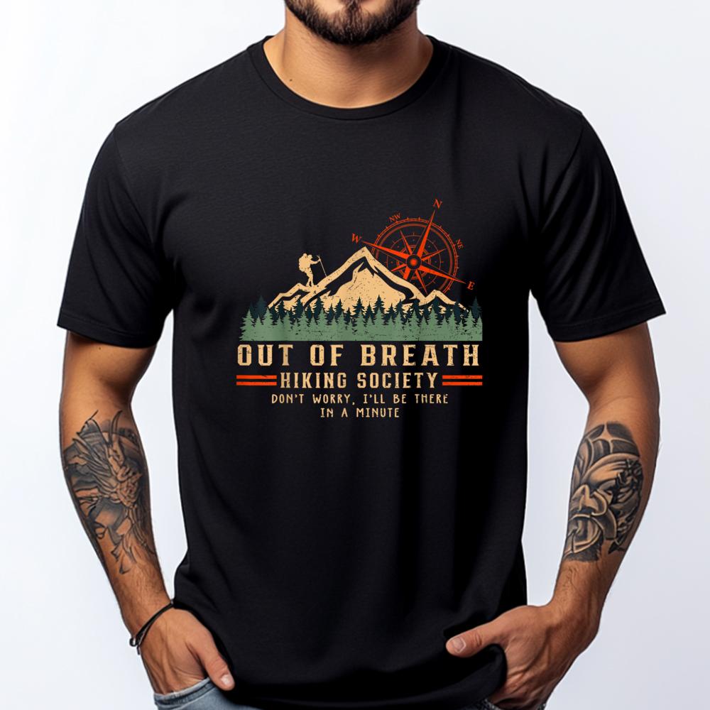 Out Of Breath Hiking Society Funny Mountain Hiker Joke Black Shirt Graphic Tees Student Christmas Shirt Geek S разноцветный