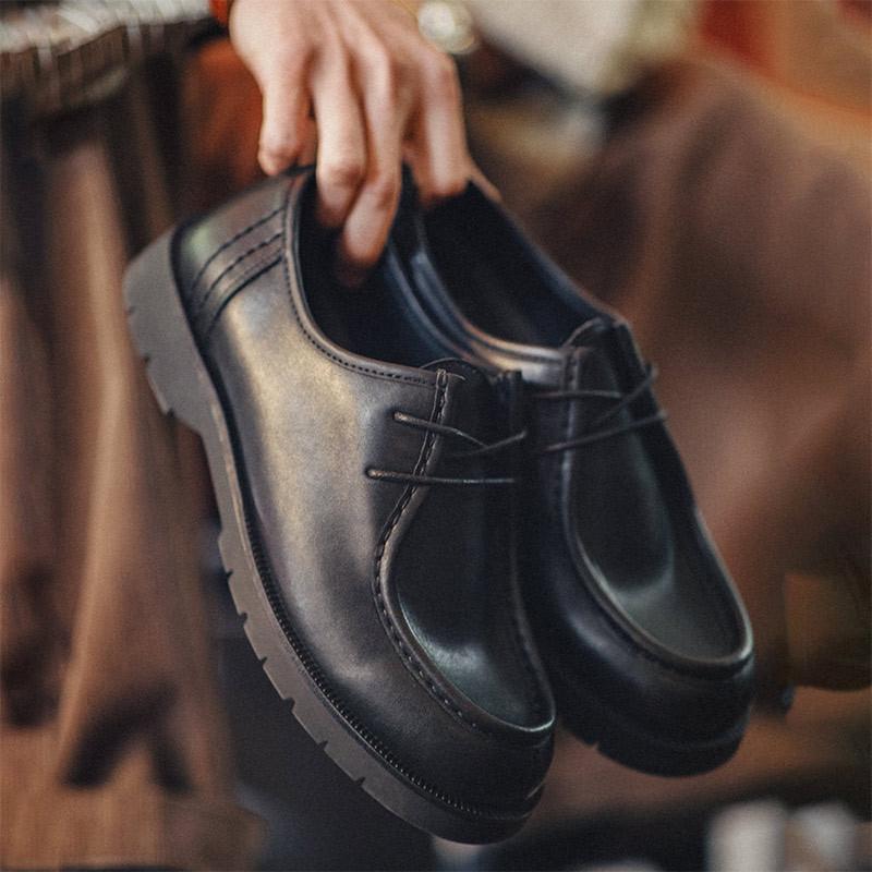 Madden Tooling, American Retro Moccasin Kangaroo Shoes British Casual Black Round Head Derby Small Leather Shoes Men's Spring