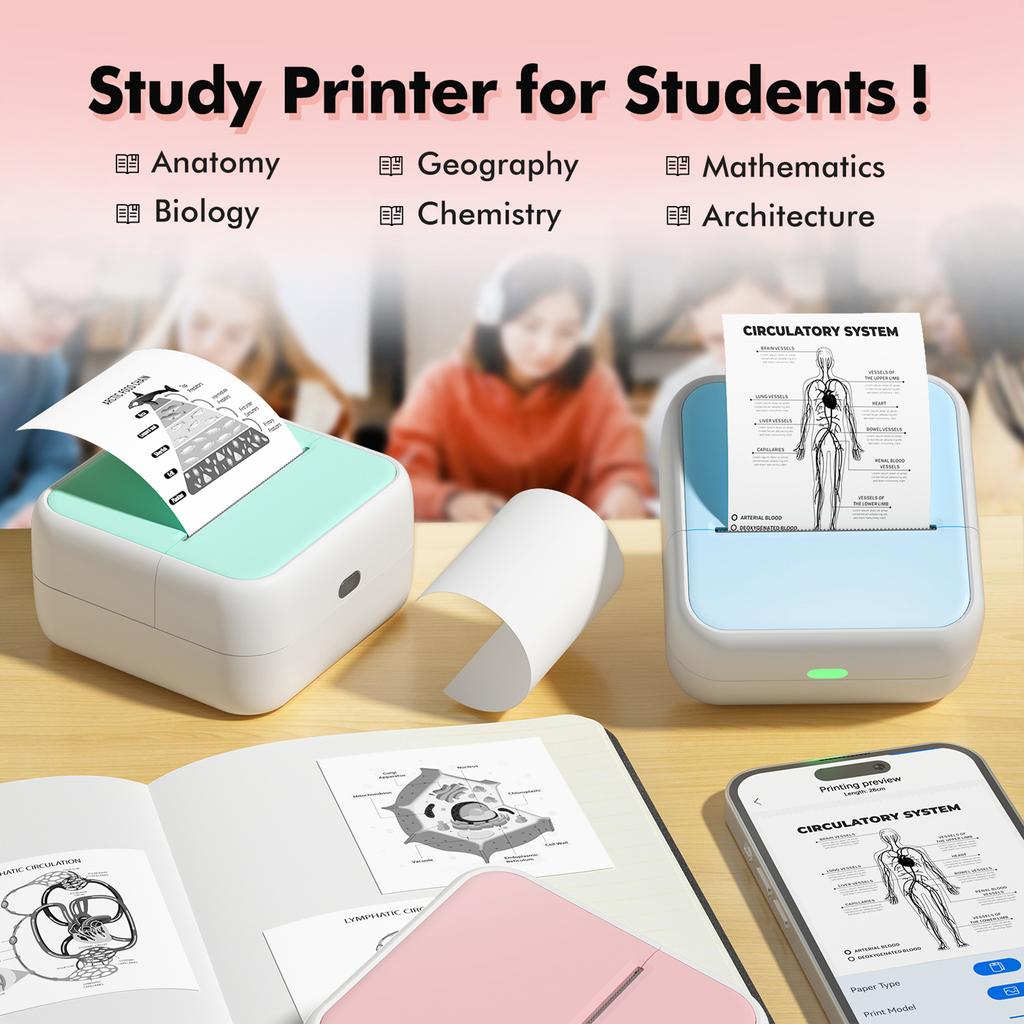 Mini Pocket Printer Portable Thermal Instant Photo Printing Label Maker Machine BT Wireless Connect Compatible with Android  iOS APP Support Receipt