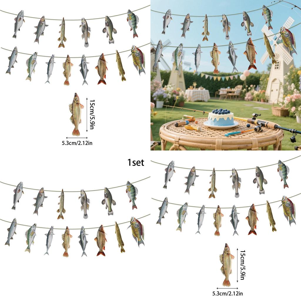 Fish Pattern Paper Pull Flags For Venue Decorations Celebration Supplies