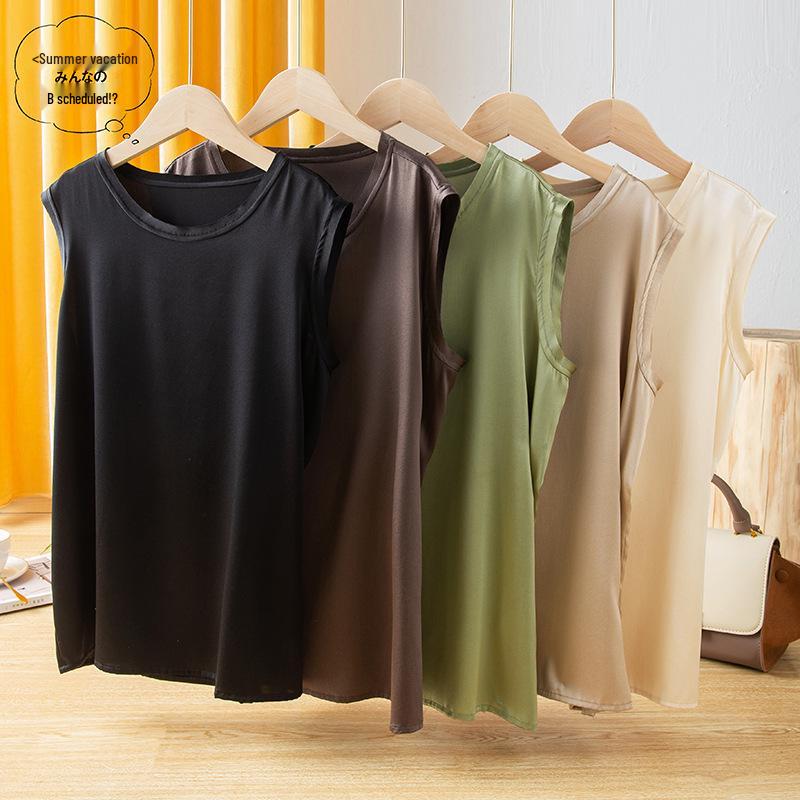 Women's Summer Silk Camisole - Mulberry Satin Solid Sleeveless Top