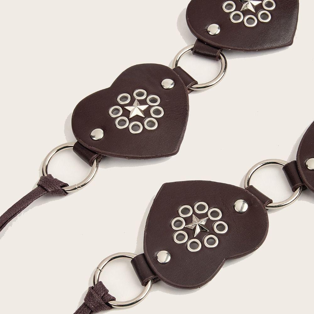 Y2K Rivet Belt Metal PU Leather Waistband Retro Heart Belt  Dress