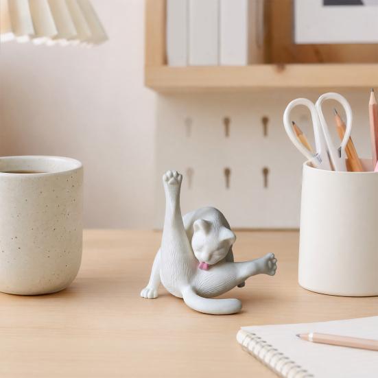 3D Printed Licking Butt Cat Figurine, Funny Black White Kitten Statue, Animal Sculpture Desktop Decoration for Home Office Bookshelf