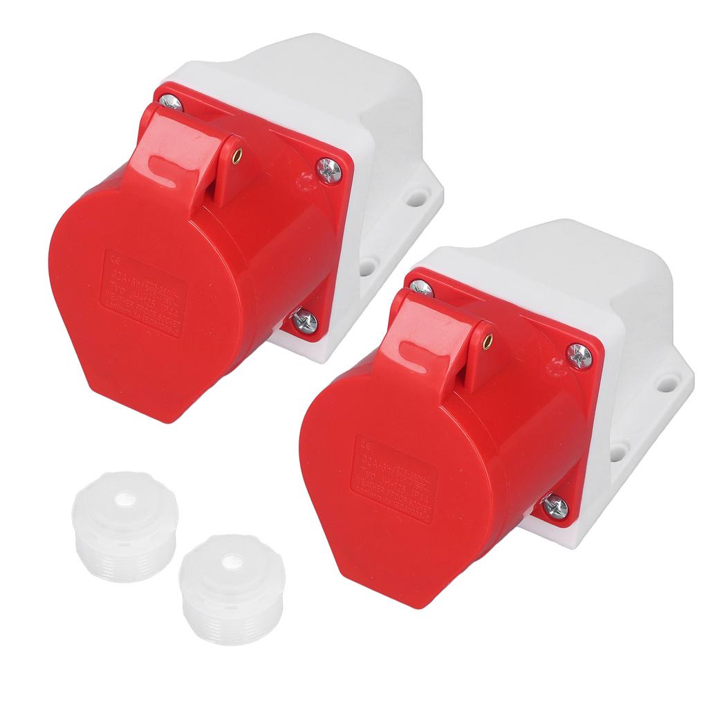 2 Set Industrial Socket 5Pin IP44 Waterproof 3 Phase Surface Mounted Plug Connector 32A 220‑380V 240‑415V