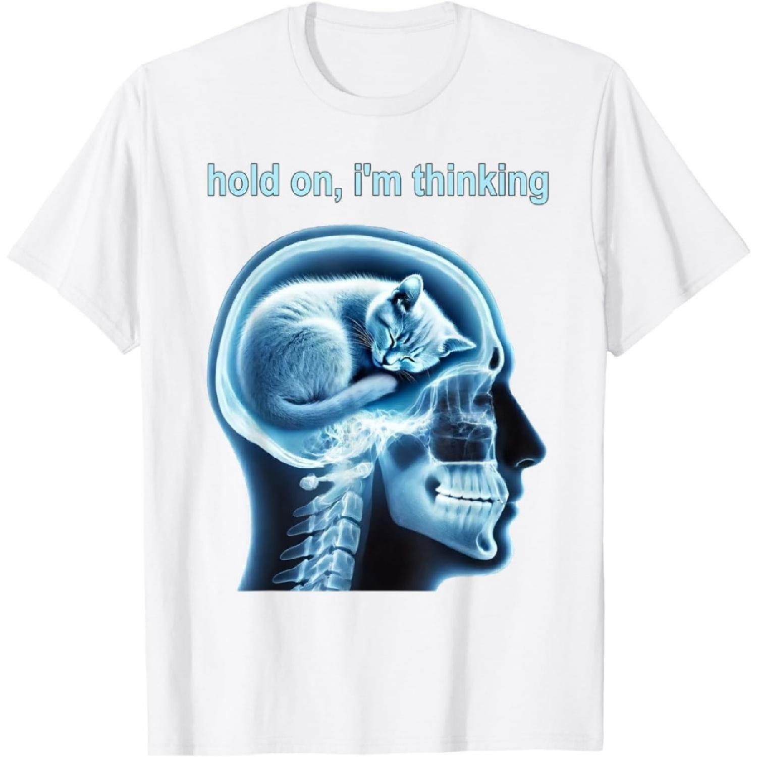 Evports Забавная Кошка Держись Я Думаю Мем Графическая Футболка S