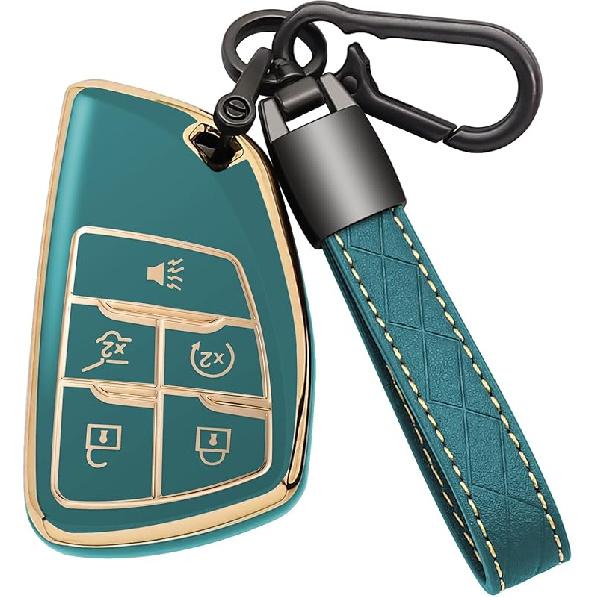 For Chevy Key Fob Cover With Leather Keychain Soft TPU Key Case Shell Holder Fits For Chevrolet    2024 Suburban Tahoe Silverado 1500, For GMC Yukon