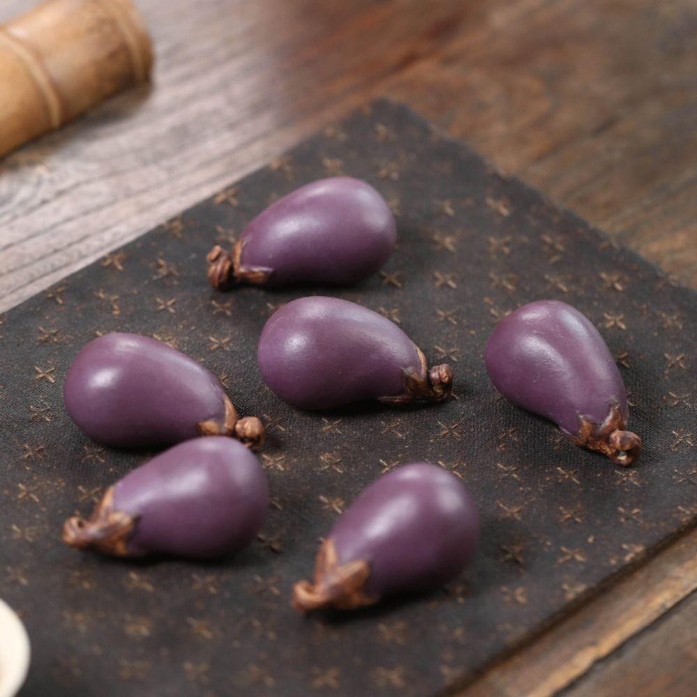 Purple Sand Eggplant Tea Pet Handmade Vegetable Shape Handmade Bionic Plant Realistic Art Teaware Sculpture Table Decor