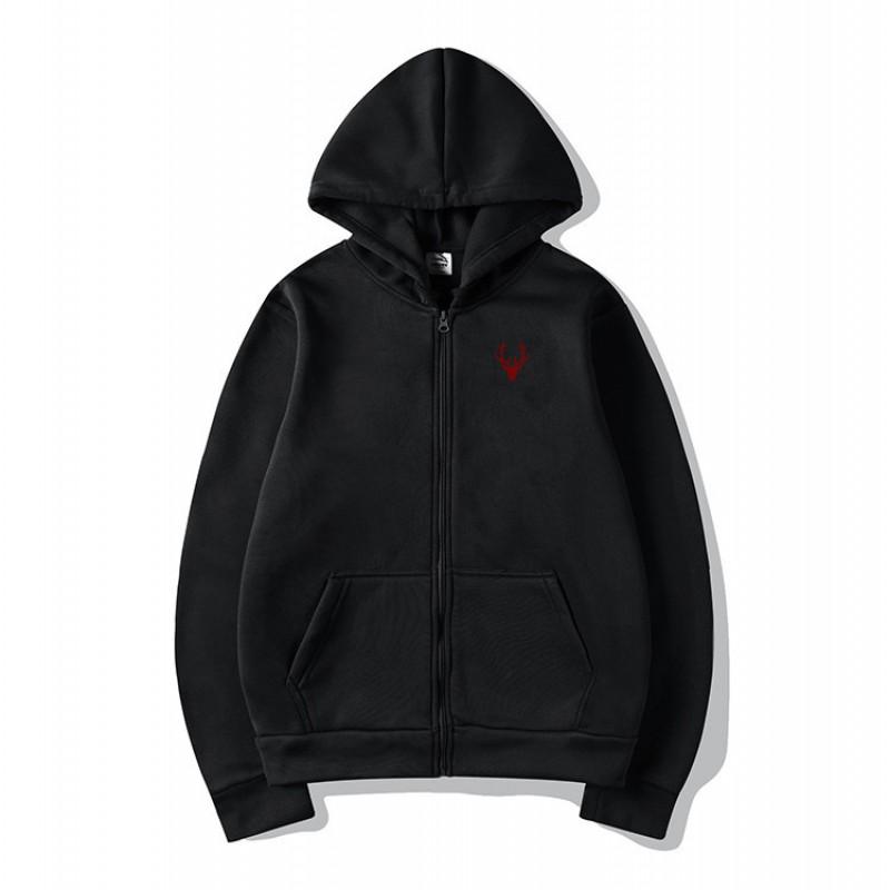 Winter Kapuzen-Reißverschluss-Sweatshirt mit Hirschdruck Lockerer Sitz Übergroßer Pullover Jugend