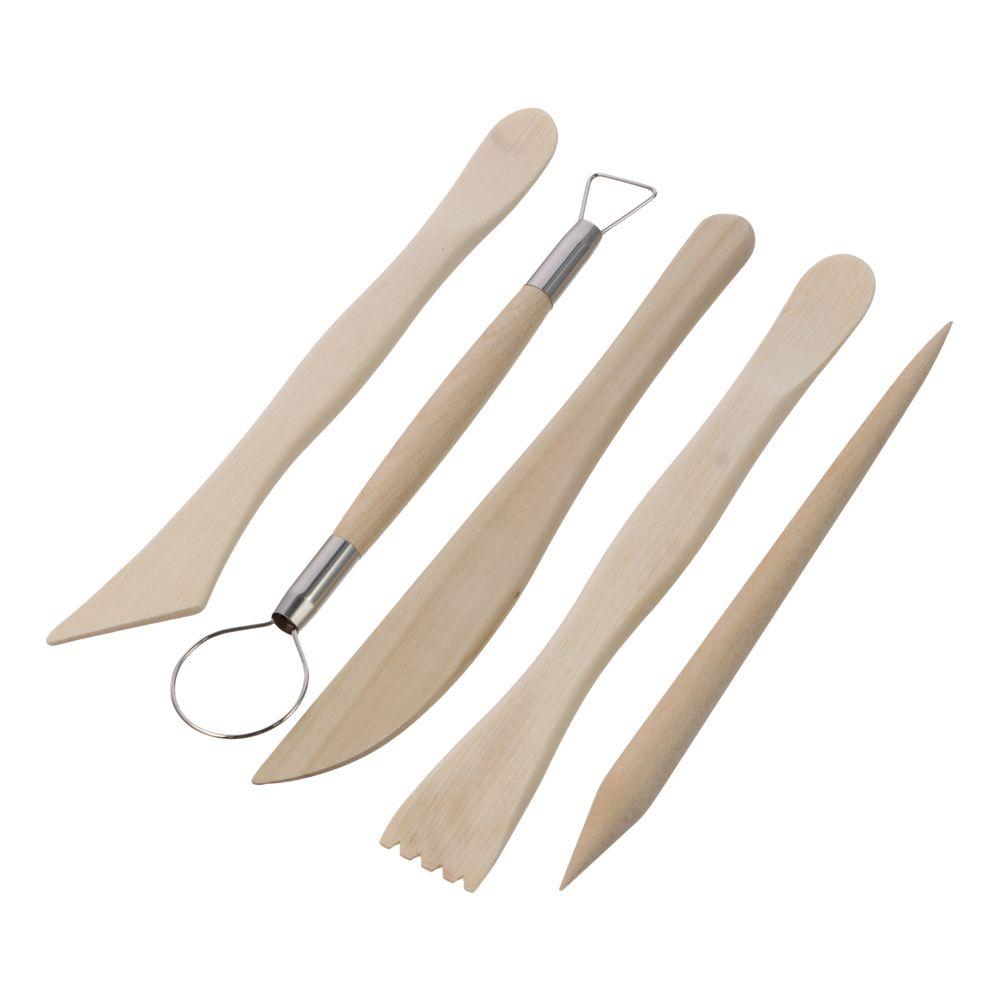 Double-sided Tool 5-piece Set Clay Sculpture Modeling Clay Engraving Kit Plastic Tools Art Supplies Wooden Handle Trimming