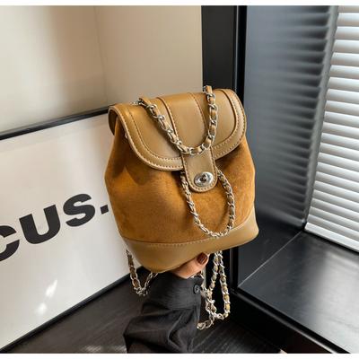 Prémiový retro semišový řetízkový batoh Dámský ležérní módní batoh přes rameno Messenger Bag Bucket Backpack