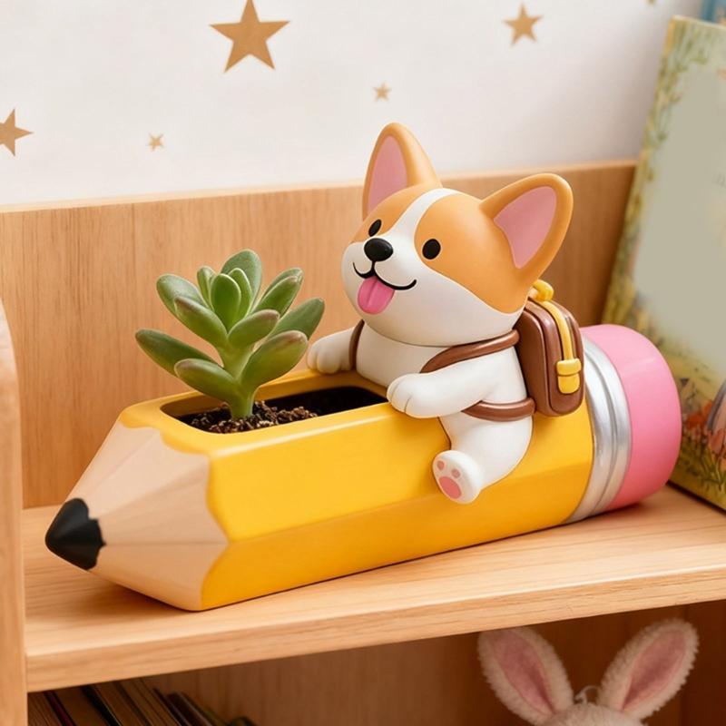 Creative Silicone Mold Pencil and Dog Shape Planter Moulds Perfect for Resin Art Concrete Creations and Home Decoration