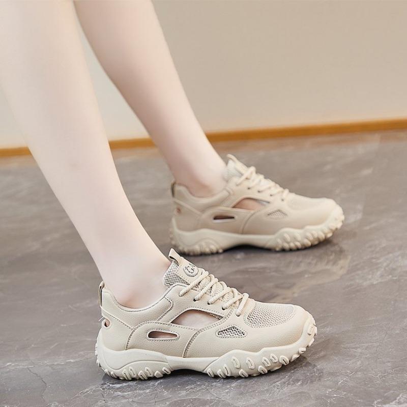 

Сетчатые дышащие папины кроссовки лето новые универсальные повседневные спортивные женские туфли на шнуровке с полым носком и сандалии 40 хаки