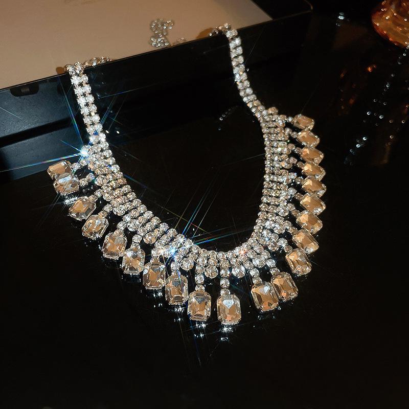 Elegant Full Diamond Tassel Necklace & Sweater Chain Set - Luxurious Cold Style Jewelry