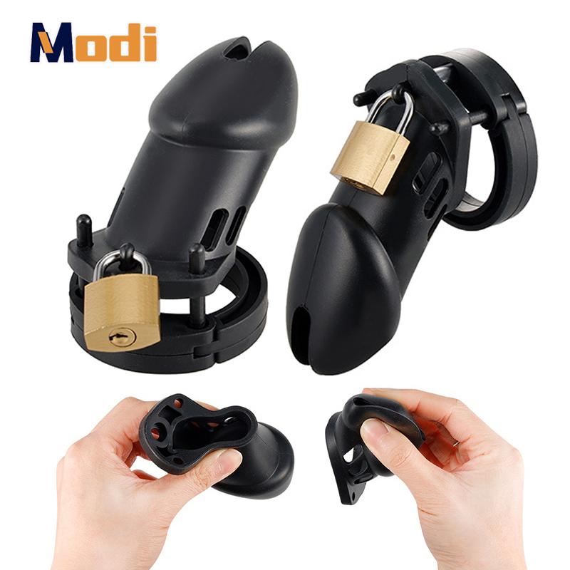 MoDi 5 Size Soft Male Chastity Cage Device Cock Cage with Rings Erotics Urethral Brass Lock Locking Sex Toys for Men Adults